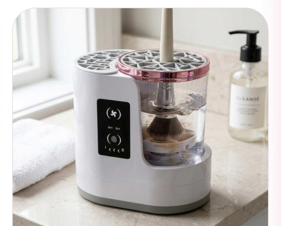 Makeup brush being cleaned in water